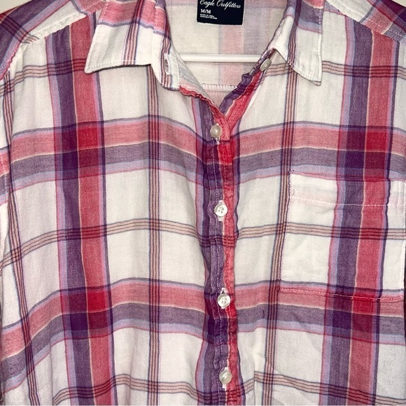 American Eagle Boyfriend Fit Pink and Purple Flannel Size Medium - Picture 4 of 5